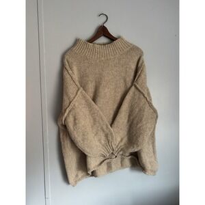 oversized chunky knit Mock neck pullover sweater Khaki Batwings Women's Small